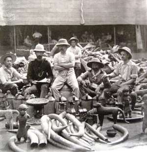 Members of the nefarious British Punitive Expedition of 1897 posing proudly with their looted Benin artefacts